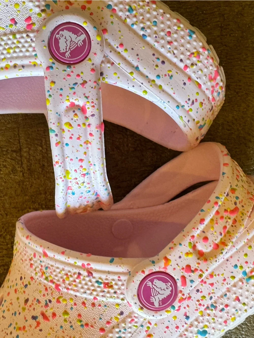 Crocs Splatter Paint Pink Clogs – Kids Size 1 – Gently Used